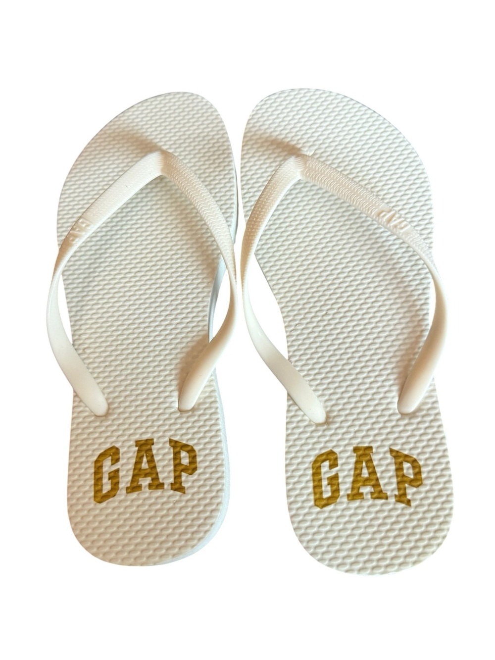 GAP White Flip Flop Sandals Gold Logo - Picture 1 of 4